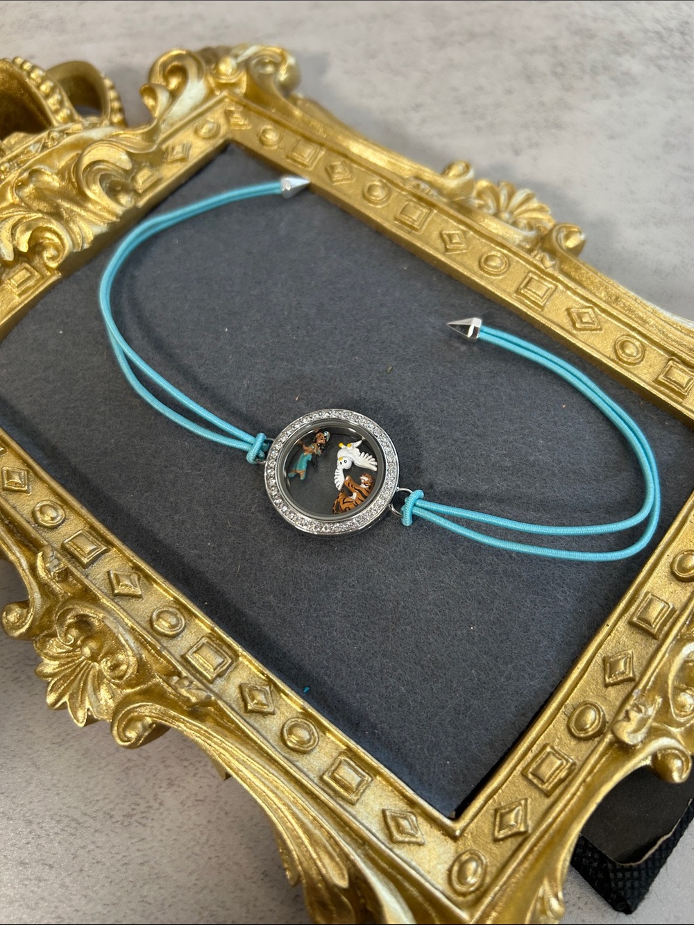 Origami Owl Turquoise Cord Charm Bracelet with Disney Jasmine & Friends Charms - Picture 2 of 5